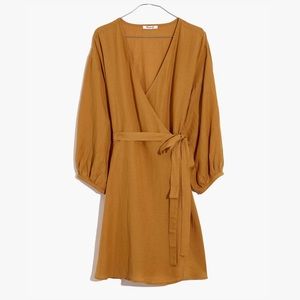 Madewell Linen-Blend Balloon-Sleeve Wrap Dress